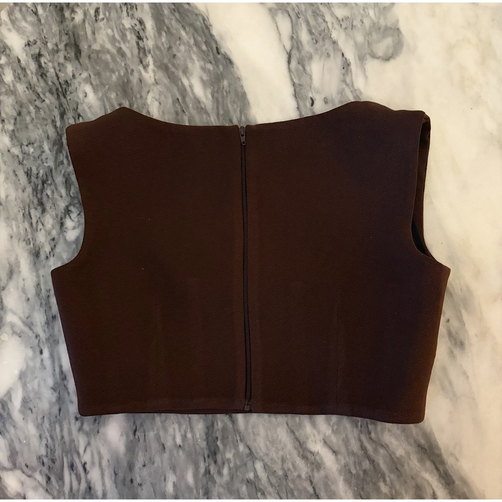 Alex Perry Rae Cropped Crepe Top Brown Size 8 - Picture 12 of 12
